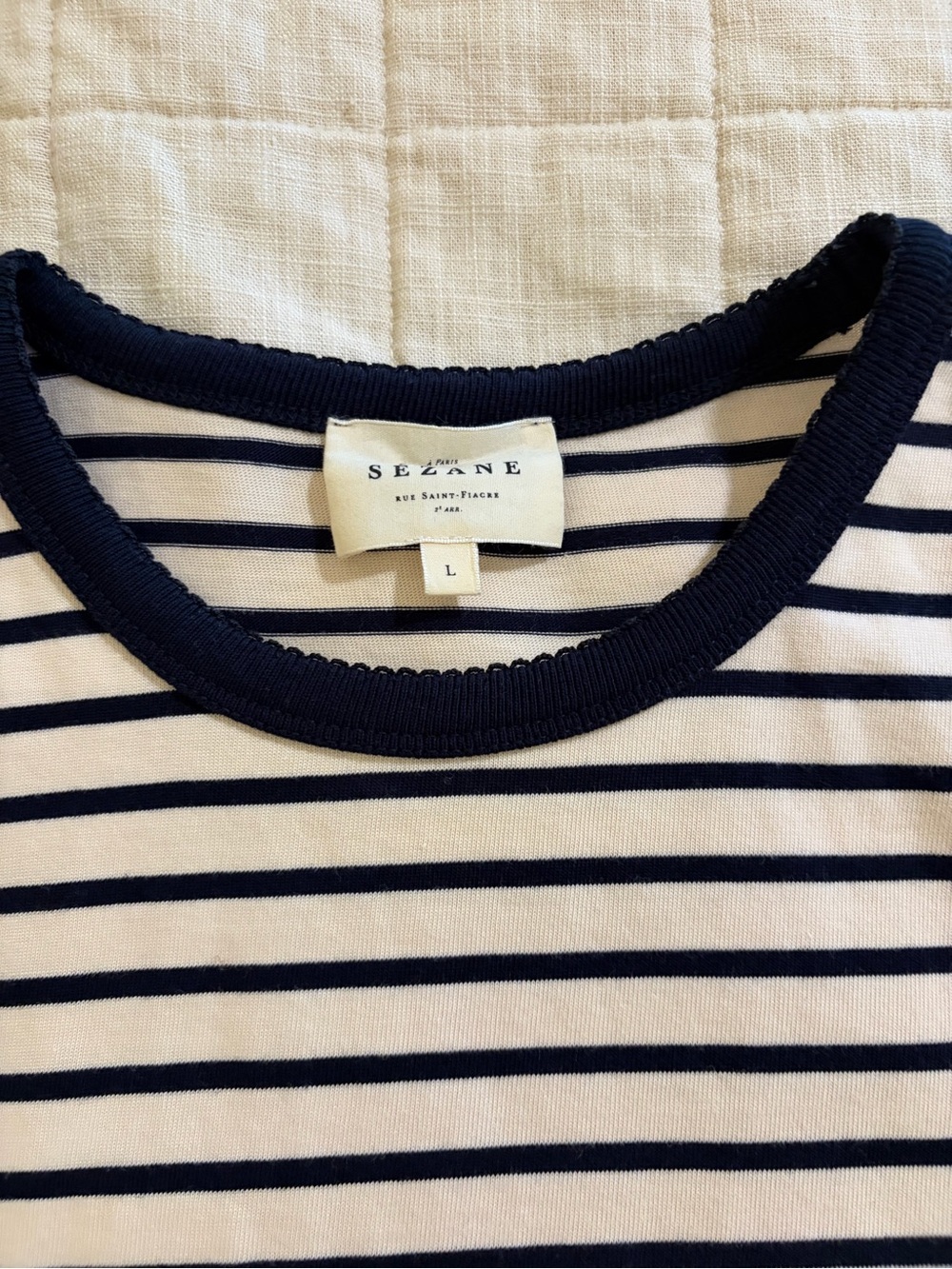 Sezane Nolan striped ringer tee shirt in cotton Navy and White Striped large l